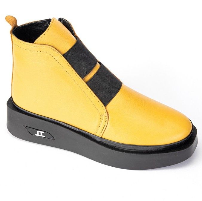 Ботинки жен. 3116-yellow кожа-байка желтый-черный